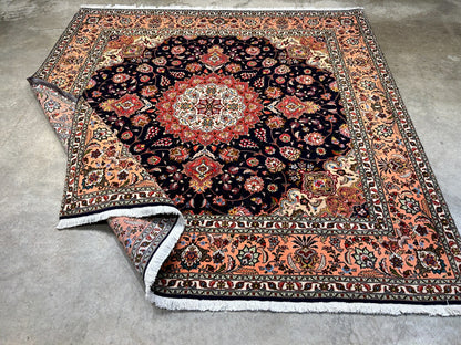 6'5"x6'7" Fine Hand-Knotted Wool & Silk Tabrize Rug - Area Carpet