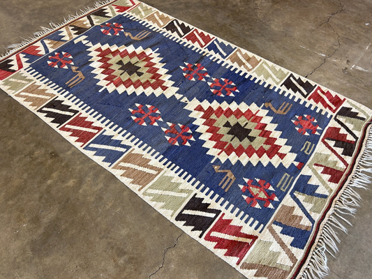 3'2x5'4" Hand-Knotted 100% Wool Flat-Weave Turkish Rug
