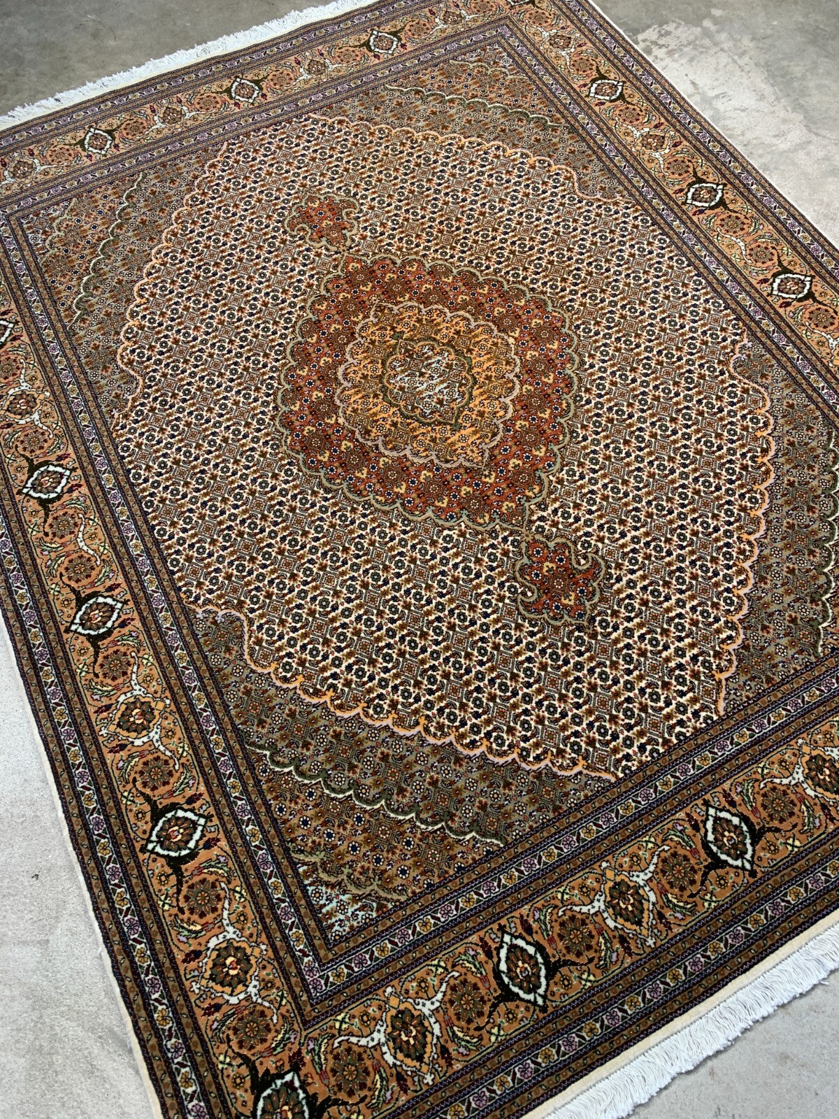 5'x6'4" Fine Hand-Knotted Wool & Silk Blend Tabrize Mahi Carpet - Area Rug