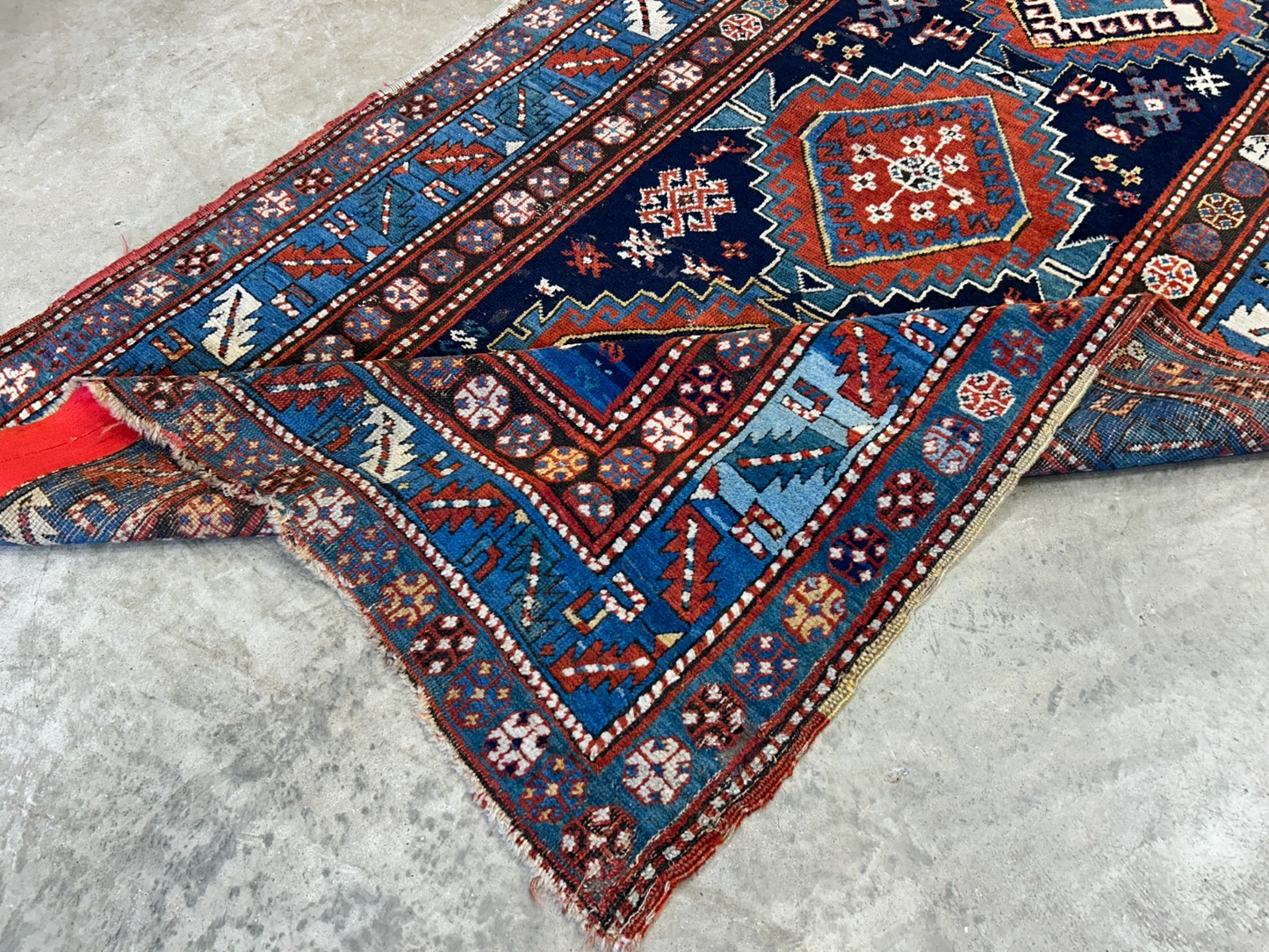 4'1"x7'2" Antique Hand-Knotted 100% Wool Pile Kazak Caucasian Area Rug - Carpet
