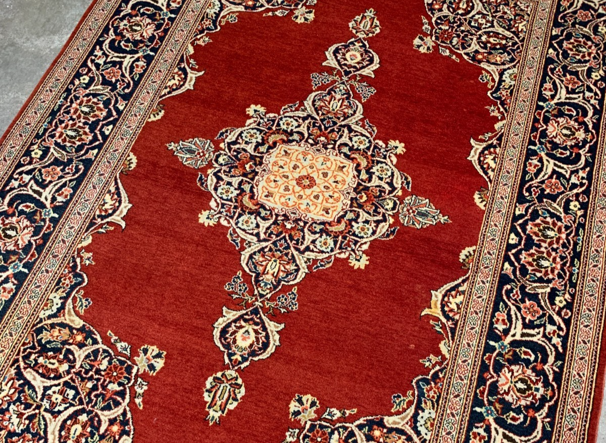 Collector Item - 4'7"x6'9" Antique Hand-Knotted Fine Wool Pile Kashane Rug