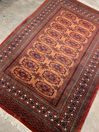 4'2" x 6'0" Hand-Knotted 100% Wool Pile Bokhara Area Rug - Carpet