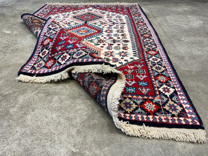 3'5"x5' Hand-Knotted 100% Wool Pile Yalamehe Rug
