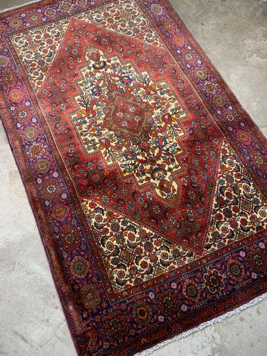 3'8"x6'6" Hand-Knotted 100% Wool Pile Bijare Gholtoghe Carpet - Area Rug
