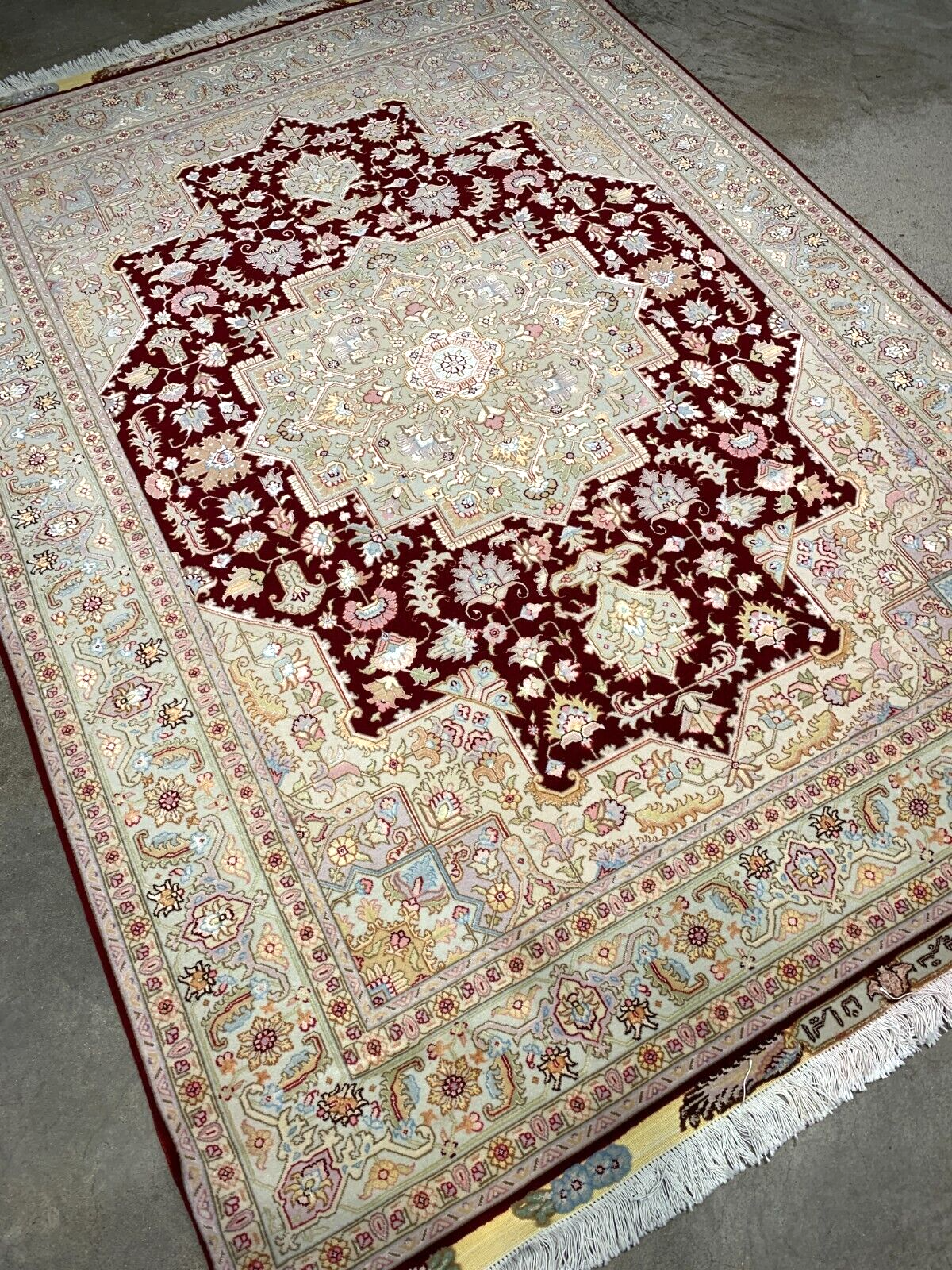 5'x7'1" Very Fine Hand-Knotted Wool & Silk Blend Tabrize Carpet - Area Rug