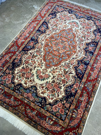 4'2"x6'7" Extra Fine Hand-Knotted Kork Wool Sarouke Rug