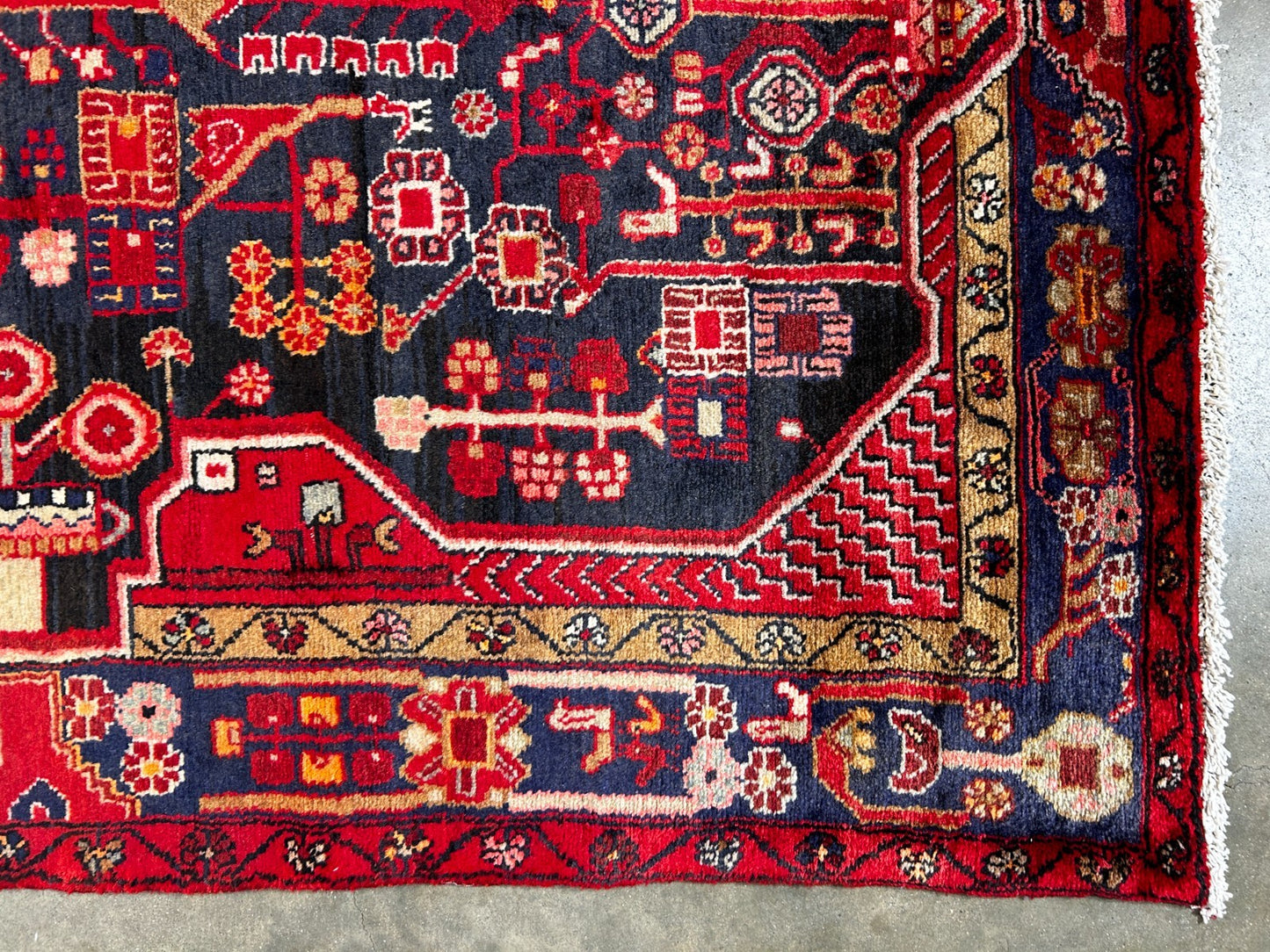 5'0" x 9'5" Hand-Knotted 100% Lamb Wool Pile Hamadane Area Rug- Carpet