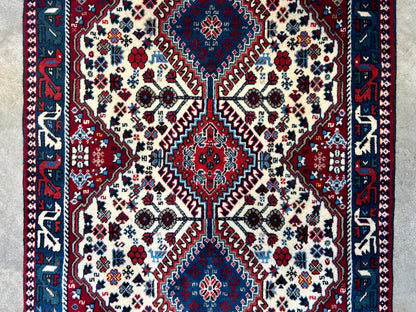 2'8"x4'3" Hand-Knotted 100% Wool Pile Yalamehe Carpet - Area Rug
