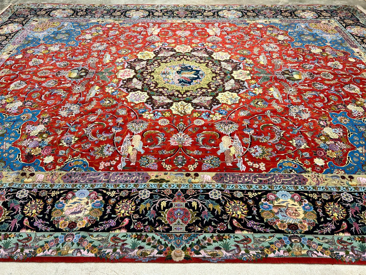 Collector Item - 10'9"x14'8" Hand-Knotted Wool & Silk Tabrize Area Rug