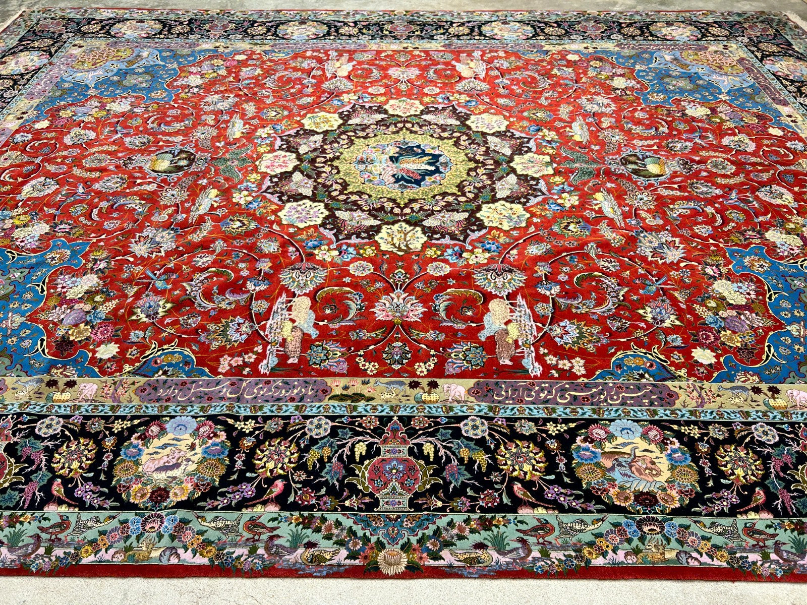 Collector Item - 10'9"x14'8" Hand-Knotted Wool & Silk Tabrize Area Rug