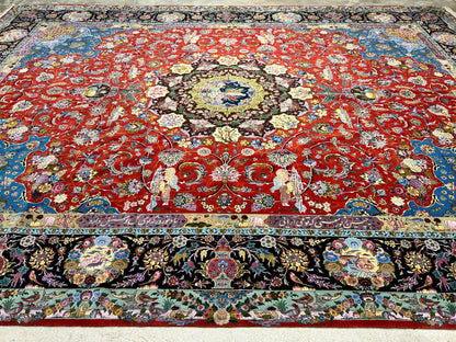 Collector Item - 10'9"x14'8" Hand-Knotted Wool & Silk Tabrize Area Rug
