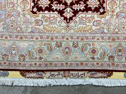 5'x7'1" Very Fine Hand-Knotted Wool & Silk Blend Tabrize Carpet - Area Rug