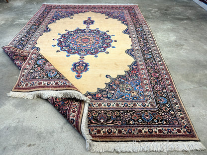 6'11"x10'3" Antique Hand-Knotted Wool Oriental Mood Rug - Area Carpet