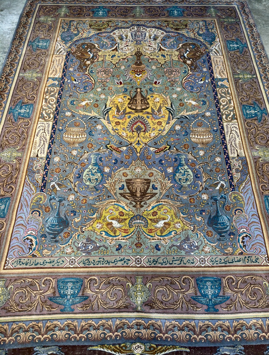 Exquisite 5'10"x8'3" Hand-Knotted Wool & Silk Blend Tabrize Area Rug - Carpet