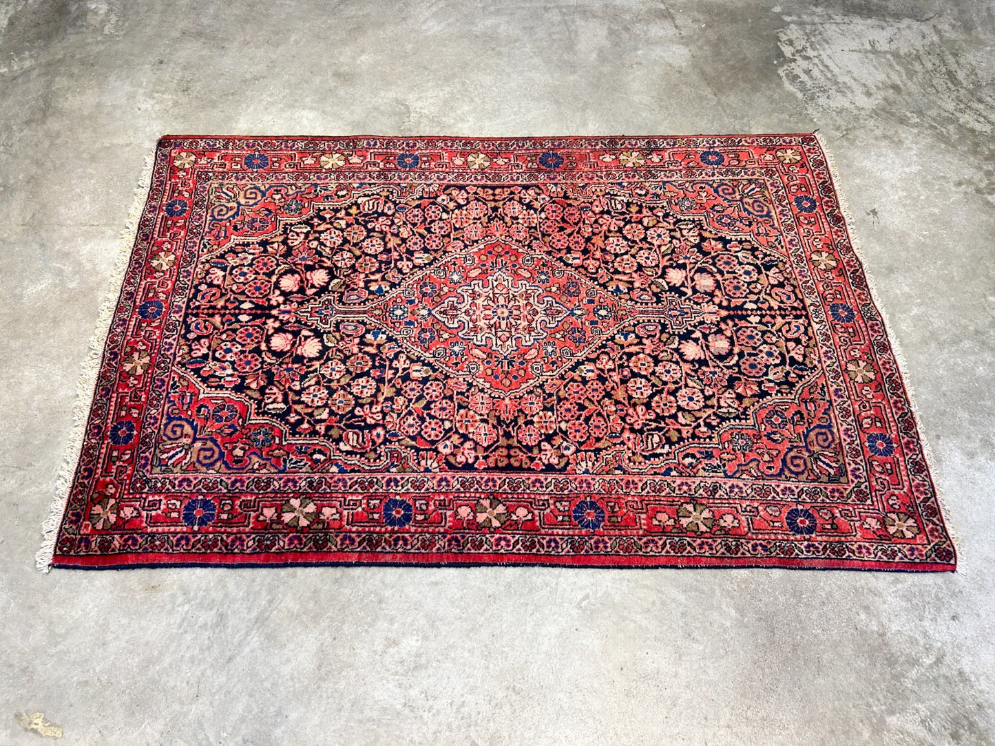 Rare Antique _ 3'5"x5'3" Hand-Knotted 100% Wool Pile Sarouke Josan Area Rug