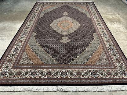 6'8"x10' Fine Hand-Knotted Wool & Silk Oriental Tabrize Rug - Area Carpet