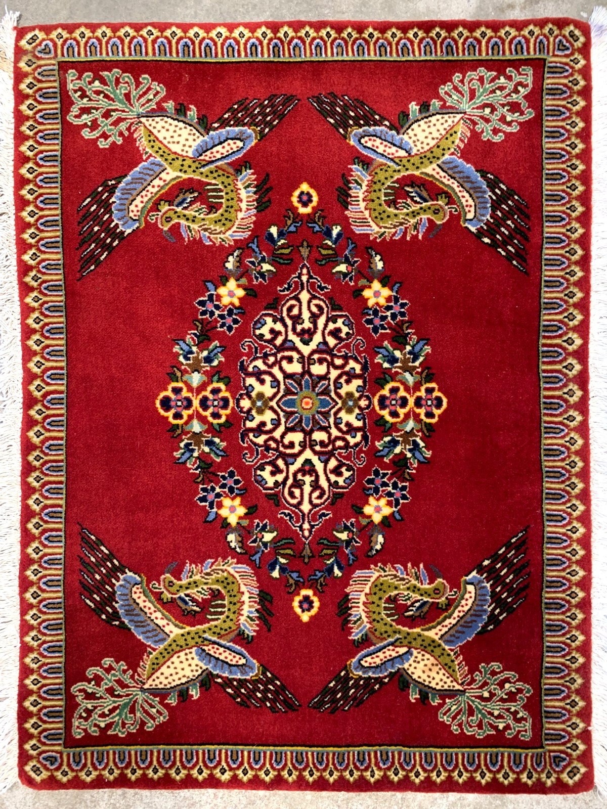 1'6"x2'0" Fine Hand-Knotted 100% Wool Pile Tabrize Pictorial Rug
