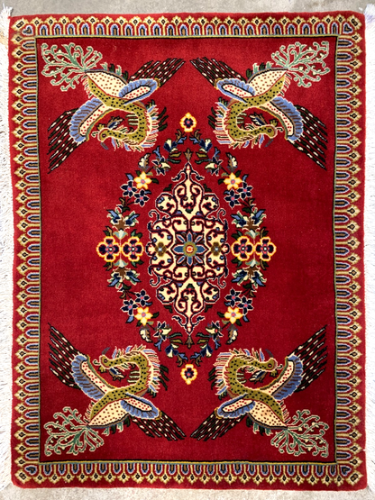 1'6"x2'0" Fine Hand-Knotted 100% Wool Pile Tabrize Pictorial Rug