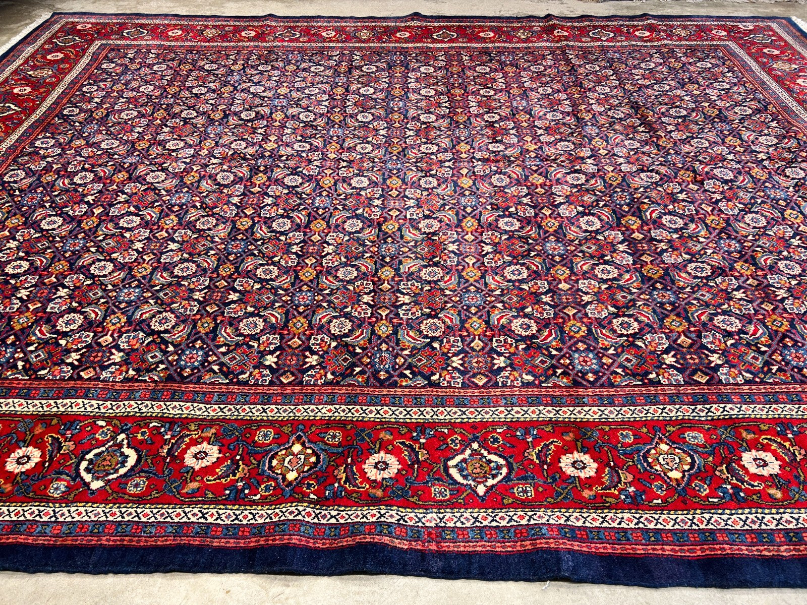 10'5"x14' Hand-Knotted 100% Wool Pile All-over Herati Rug