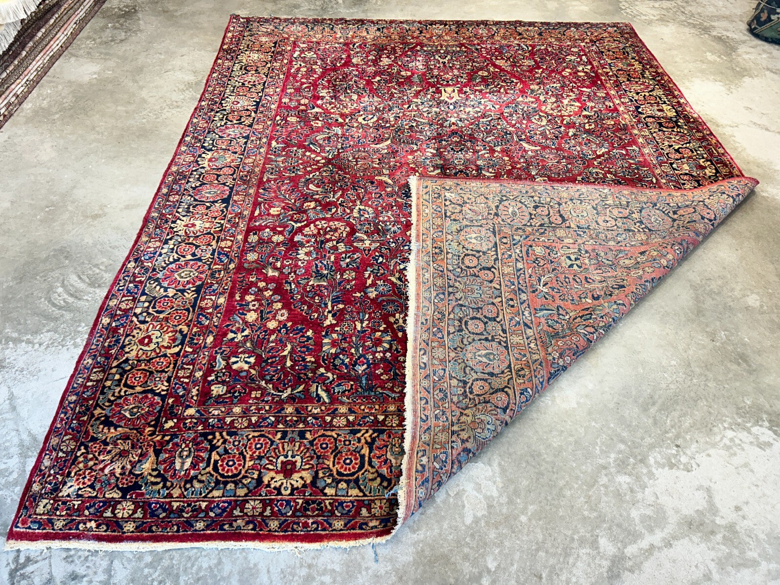 9'3"x12'7" Antique Fine Lamb Wool Sarouke Rug Hand-knotted Carpet