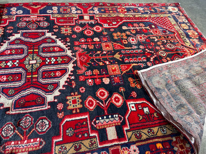 5'0" x 9'5" Hand-Knotted 100% Lamb Wool Pile Hamadane Area Rug- Carpet