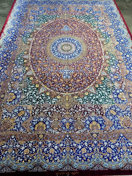 6'6"x10' Exquisite Extra-Fine Hand-Knotted 100% Silk Qume Carpet - Area Rug