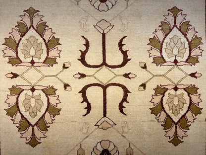 7'0"x9'3" Hand-Knotted 100% Wool Pile Indian Arut Carpet - Area Rug