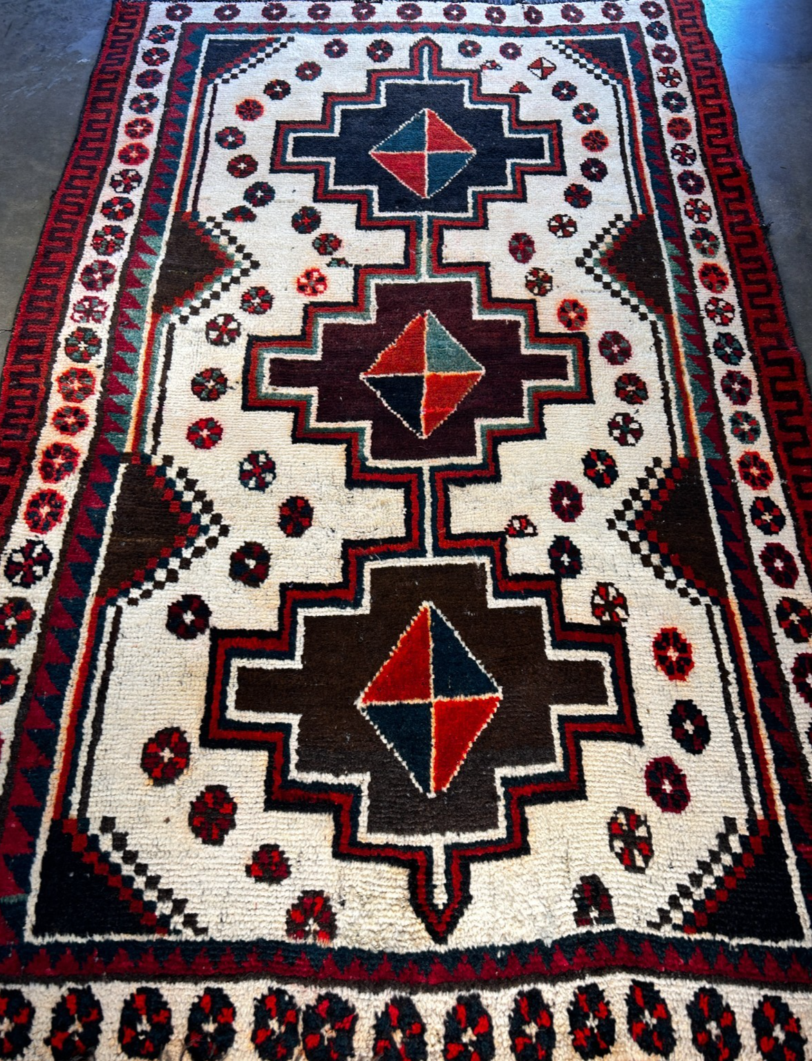 4'3" x 6'7" Hand-Knotted 100% Wool Pile Hamadane Area Rug - Carpet