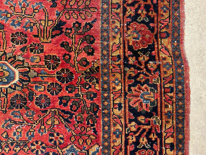 4'9”x6’3” Antique Fine Wool Sarouke Rug Hand-knotted Carpet