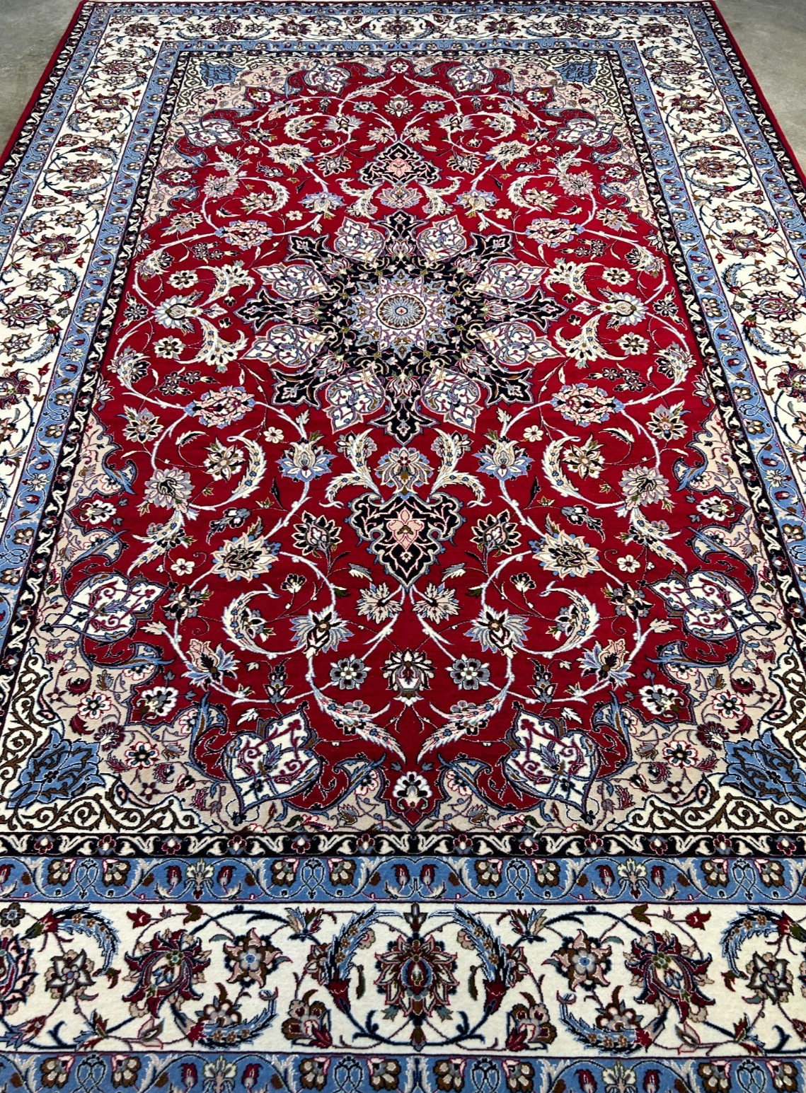 6'7"x9'10" Fine Hand-Knotted Wool & Silk Blend Isfahane Area Rug - Signed