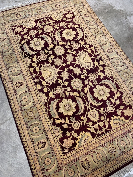 4'0"x6'2" Hand-Knotted 100% Wool Indian Area Rug