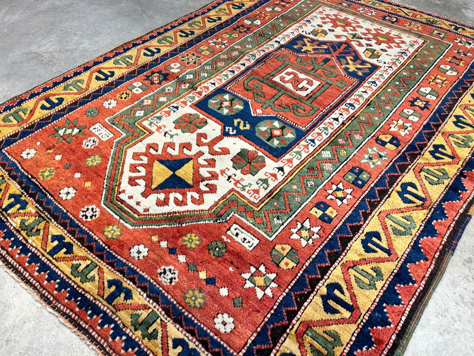 Collector Item -  3'4"x5'6" Antique Hand-Knotted 100% Wool Pile Kazak Rug