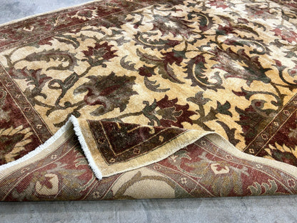 6'6"x9'6'' Hand-Knotted Indian Wool Pile Handmade Area Rug - Carpet