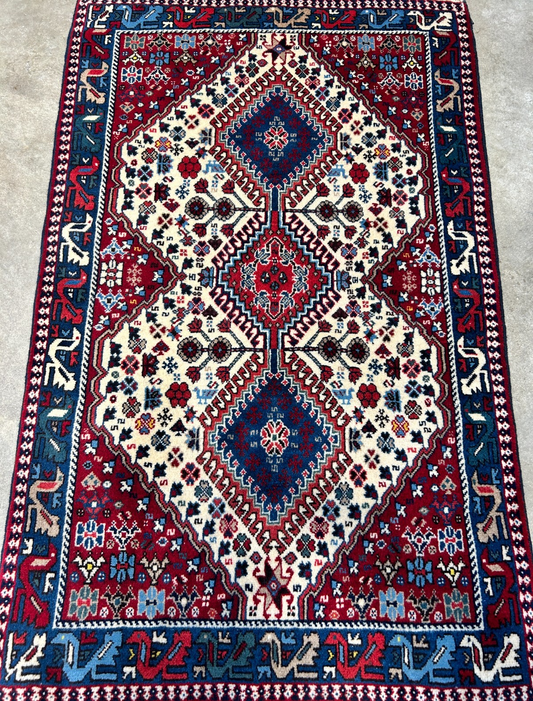 2'8"x4'3" Hand-Knotted 100% Wool Pile Yalamehe Carpet - Area Rug