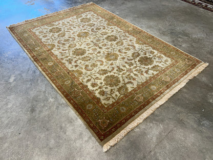 4'2"x6' Fine Hand-Knotted 100% Wool Pile All-Over Area Rug - Carpet