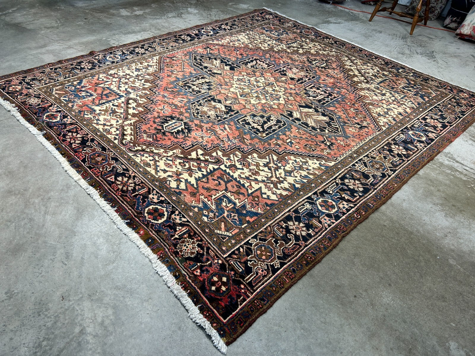 7'8"x8'10" Hand-Knotted 100% Wool Herize Carpet - Area Rug - Square Shaped