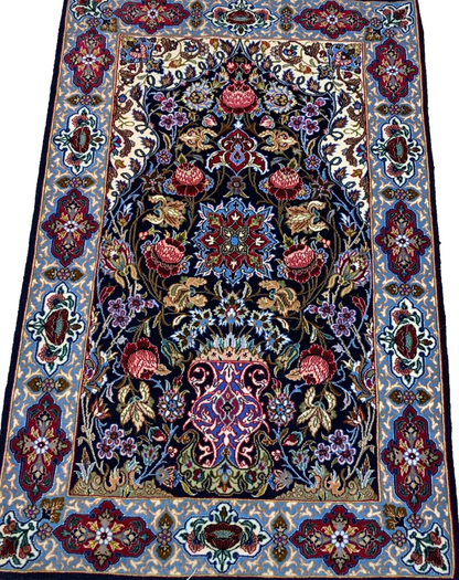 2'3"x3'6" Hand-Knotted Silk & Wool Esfahane Carpet - Area Rug