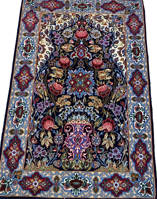 2'3"x3'6" Hand-Knotted Silk & Wool Esfahane Carpet - Area Rug