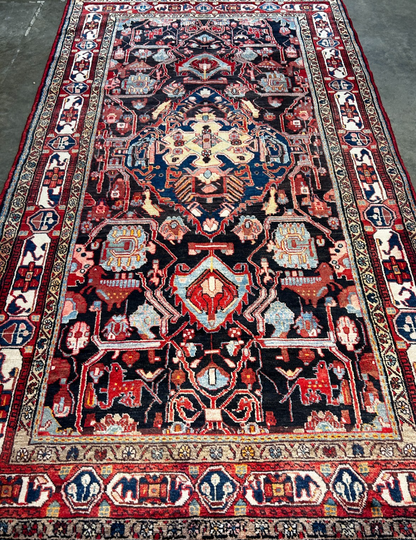 5'2" x 9'2" Hand-Knotted 100% Wool Pile Hamadane Area Rug - Carpet
