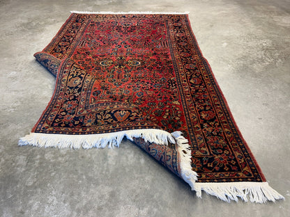 4'3"x6'9" Antique Hand-Knotted 100% Wool Pile Sarouke Area Rug - Carpet