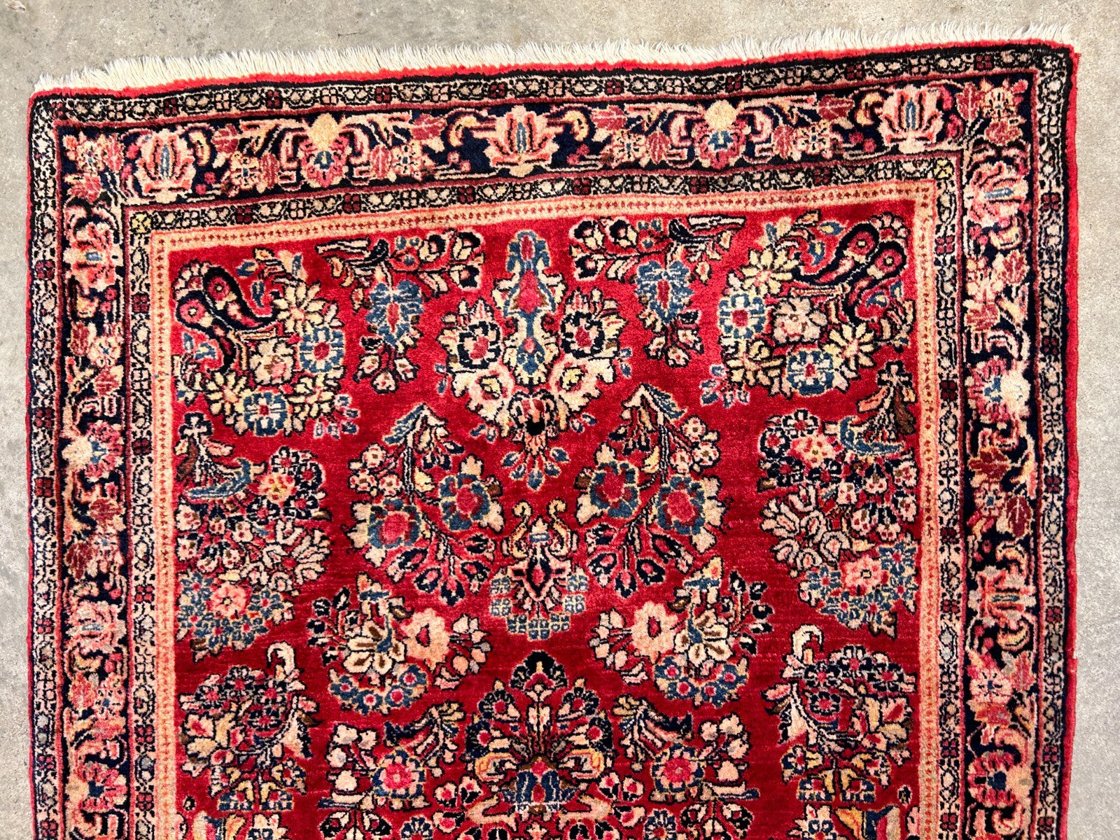 3'3"x4'11" Antique Hand-Knotted 100% Wool Pile Sarouke Rug