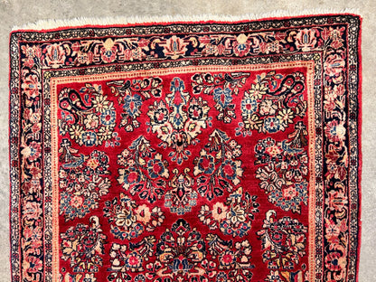 3'3"x4'11" Antique Hand-Knotted 100% Wool Pile Sarouke Rug