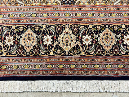 6'6"x9'9" Fine Hand-Knotted Wool & Silk Blend Tabrize Mahi Carpet - Area Rug