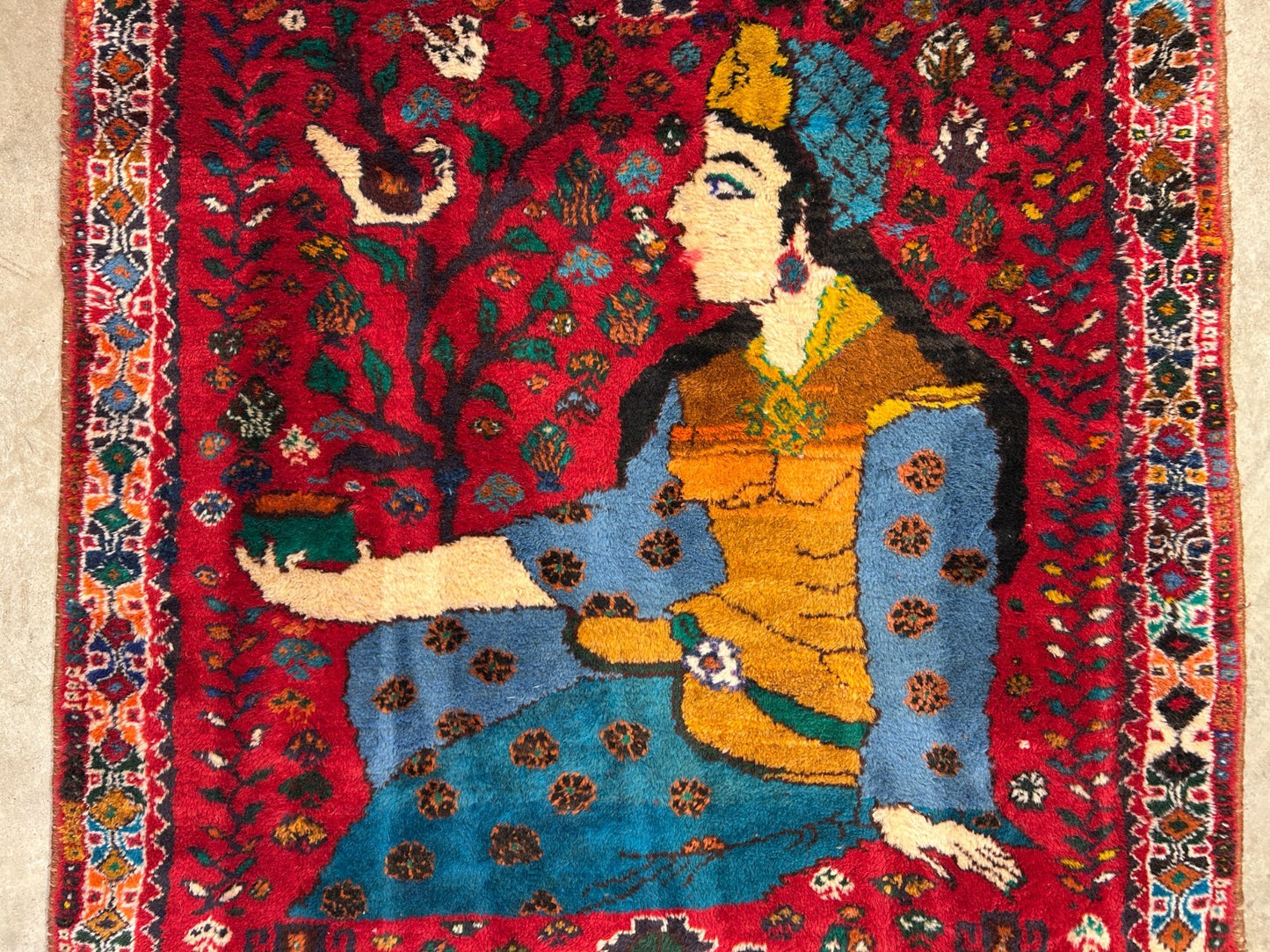 4'2"x5'3" Gorgeous Hand-Knotted 100% Wool Pile Pictorial Area Rug - Carpet