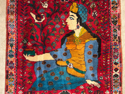 4'2"x5'3" Gorgeous Hand-Knotted 100% Wool Pile Pictorial Area Rug - Carpet