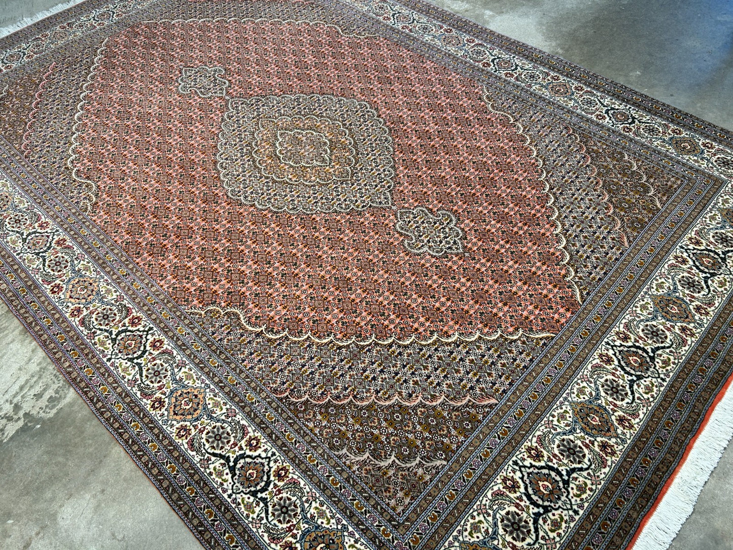 6'10"x10'1" Fine Hand-Knotted Wool & Silk Blend Tabrize Mahi Carpet - Area Rug