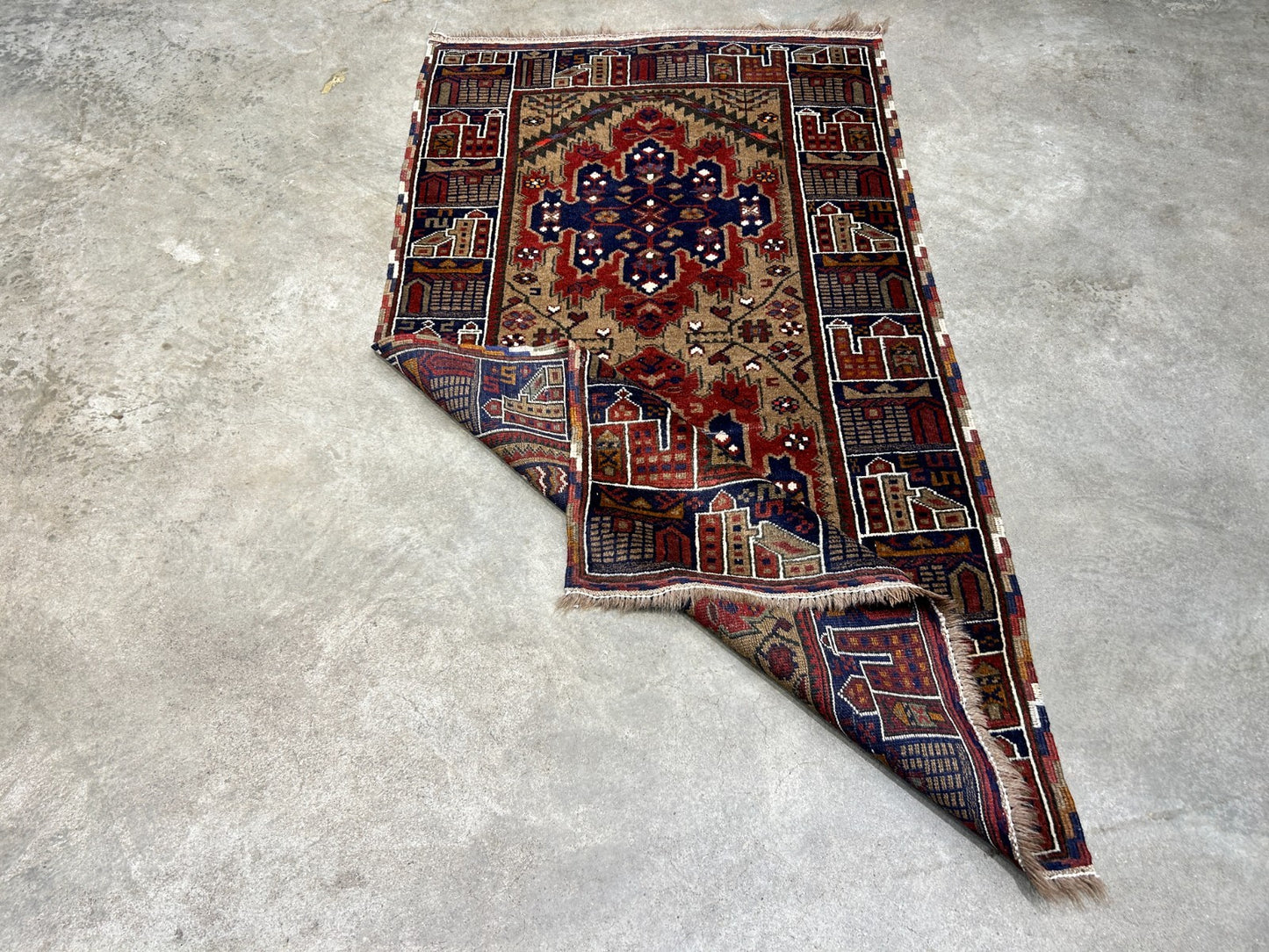 3'x4'2" Antique Hand-Knotted 100% Wool Pile Afghan Rug