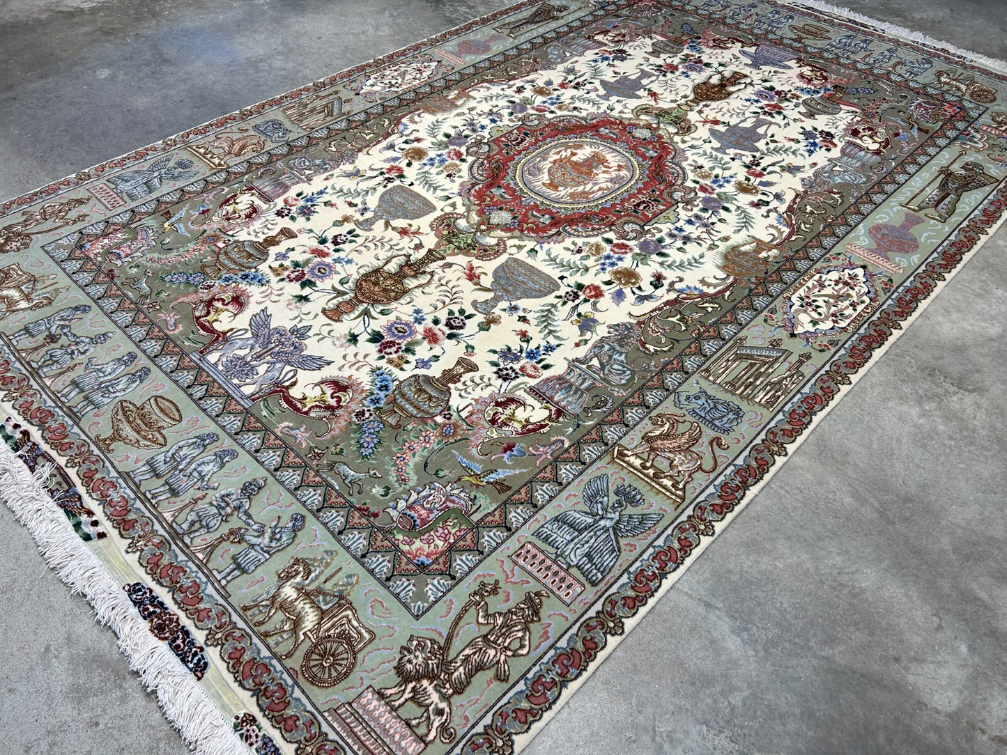 6'6"x10'2" Extra-Fine Hand-Knotted Wool & Silk Blend Tabrize Carpet - Area Rug