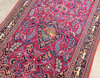 Collector Item - 4'3"x6'10" - Antique Pre-1900 Fine Wool Pile Kashane Rug