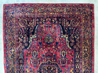 4'5"x6'6" Rare Antique Hand-Knotted 100% Wool Pile Sarouke Area Rug - Carpet
